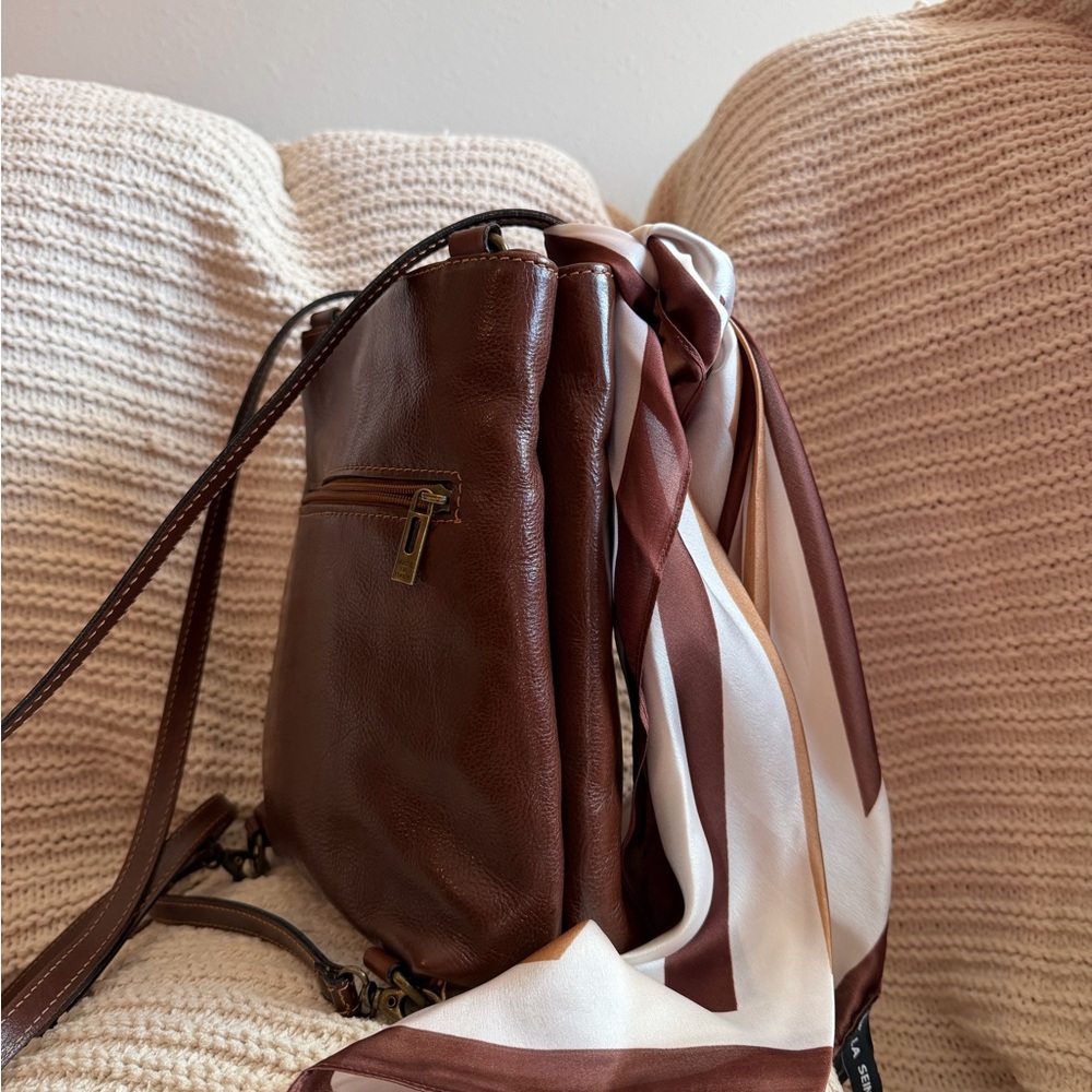 Vintage Firenze Leather Convertible Backpack Made in Italy/Vera Pelle Brown Bag